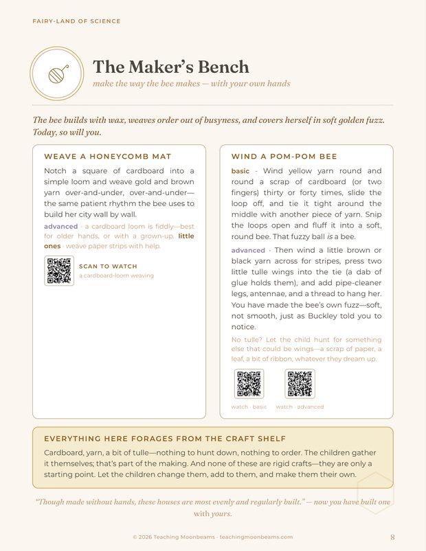 The Maker's Bench craft page with QR codes.